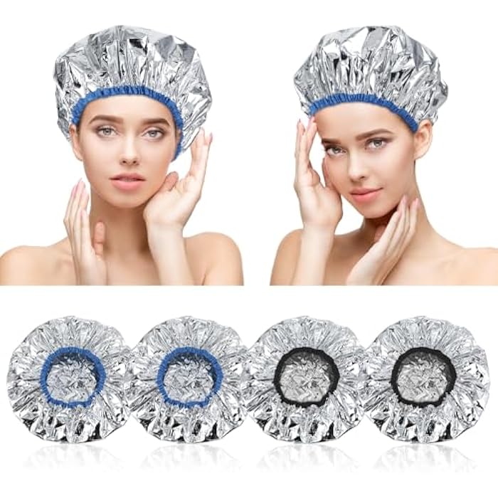 cobee 4 Pcs Heat Cap for Deep Conditioning, Thickened Aluminum Shower Cap Steam Cap, Reusable Conditioning Processing Caps for Hair for Home and Salon Dyeing Use(4 Pcs) - Image 1